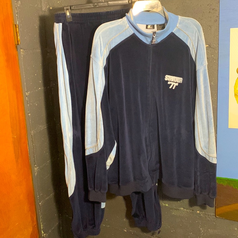 Large Vintage vellore navy blue/baby blue Starter track suit.